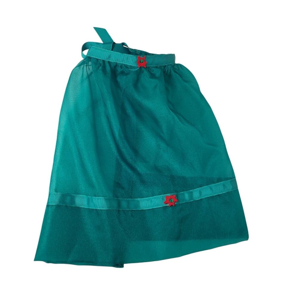 Green Holiday Waist Apron Christmas Half Apron Red Flower Trim Vintage Kitchen